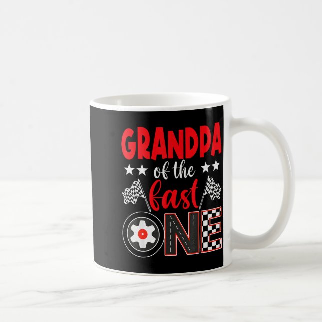 Grandpa Of The Fast One Birthday 1st Race Car Fami Kaffemugg (Höger)