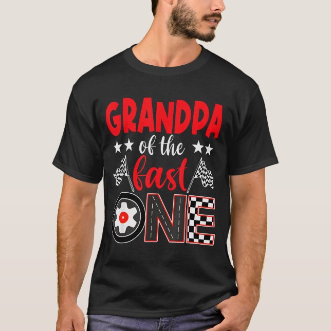 Grandpa Of The Fast One Birthday 1st Race Car Fami T Shirt (Framsida)