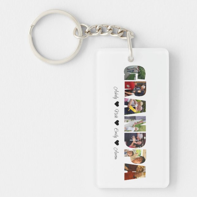 Grandpa Photo Collage Acrylic Keychain 7 Foton Nyckelring (Framsidan)
