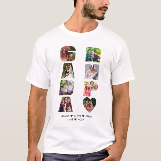 GRANDPA Photo Collage Barnbarn Namn Brev Cutout T Shirt (Framsida)