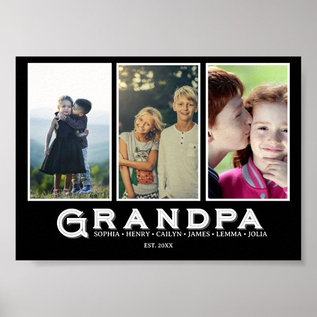 Grandpa Photo Collage – Custom Grandkids Names  Poster (Framsidan)