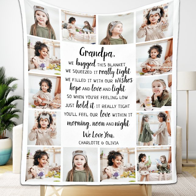 Grandpa Photo Collage Fleece Blanket (Skapare uppladdad)