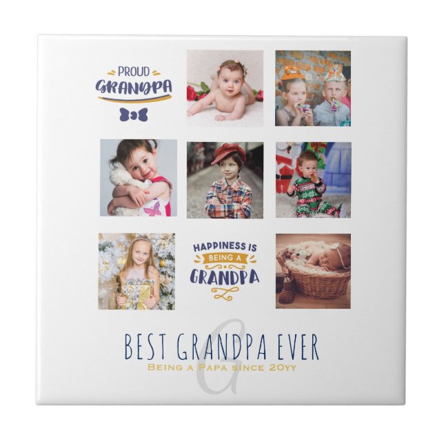 GRANDPA PHOTO COLLAGE GIFT Proud Pappa Pops Gramps Kakelplatta (Framsidan)