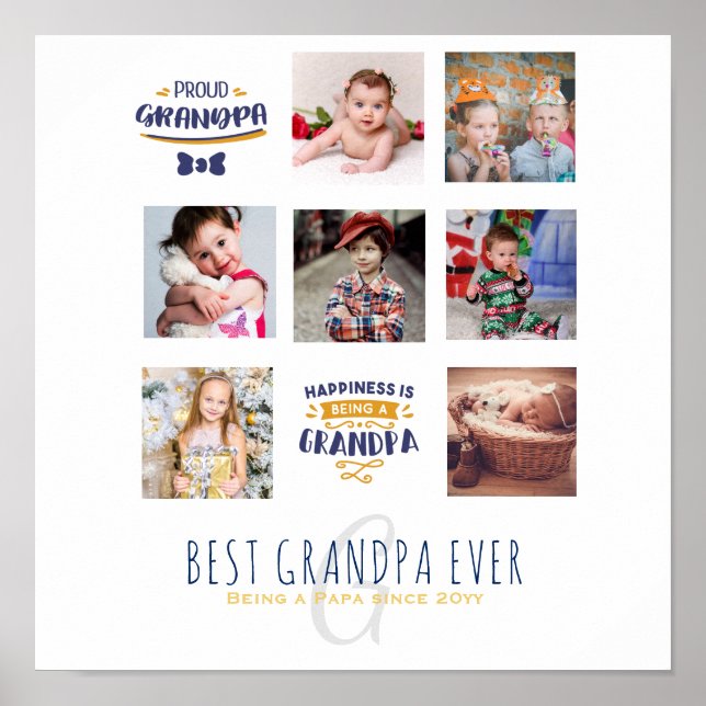 GRANDPA PHOTO COLLAGE GIFT Proud Pappa Pops Gramps Poster (Framsidan)