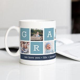 Grandpa Photo Collage & Grandchildren Namn Kaffemugg
