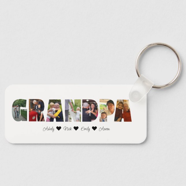 Grandpa Photo Collage Keychain med 7 foton Nyckelring (Framsida)
