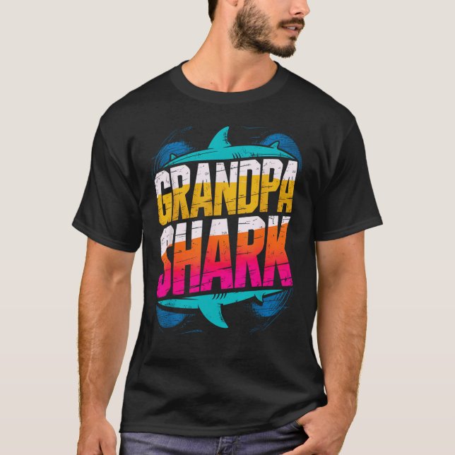 Grandpa Shark Funny Shark-matchningsfamilj för man T Shirt (Framsida)