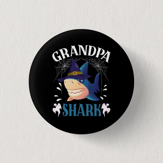 Grandpa Shark Witch Hat Halloween Grandpa Announce Knapp (Framsida)