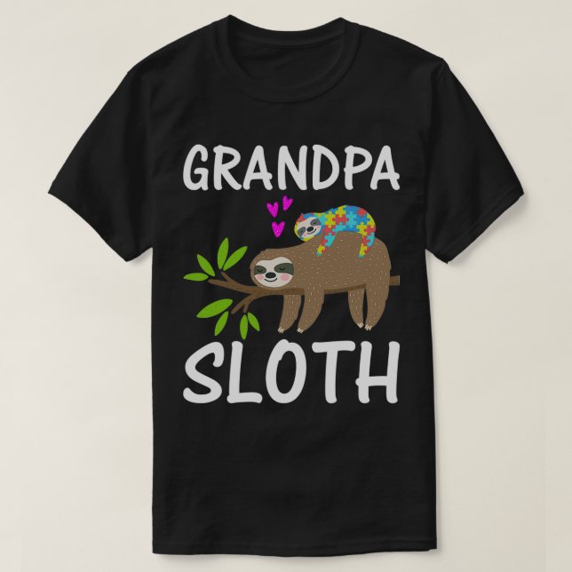 Grandpa Sloth Hearts Autistic Sloth Autism Awarene T Shirt (Design framsida)
