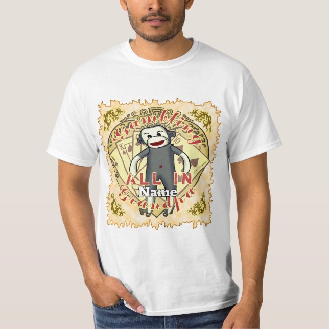 Grandpa Sock Monkey poker T Shirt (Framsida)