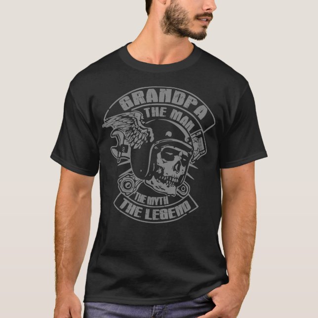 Grandpa The Man The Myth The Legend Skull Biker T Shirt (Framsida)