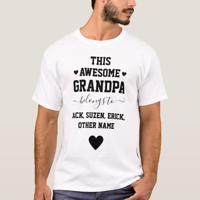 GRANDPA-Tillhör till Barnbarn Namn Fars dag T Shirt (Framsida)