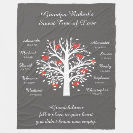 Grandpa Träd (hjärtan), White/Grått 10 Namn och Da Fleecefilt