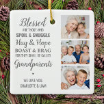 Grandparent Personlig Photo Collage Julgransprydnad Keramik<br><div class="desc">Fira dina morföräldrar med en anpassningsbar fotokollage ornament. Detta unika citat: "morföräldrar" är perfektens gåva, oavsett om det är en födelsedag, morföräldrar eller jul. Vi hoppas att din speciella keepsaké-fotomorföräldrars gåva blir en uppskattad keepy i flera år för komen. . Offert " Välsignat är de som Spoil & Snuggle, Hug...</div>
