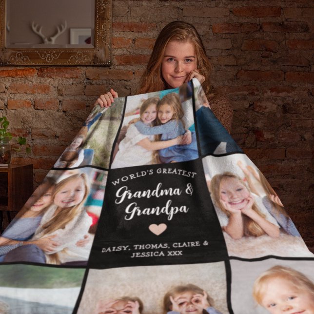 Grandparent Personlig Photo Collage Modern Fleecefilt (Skapare uppladdad)