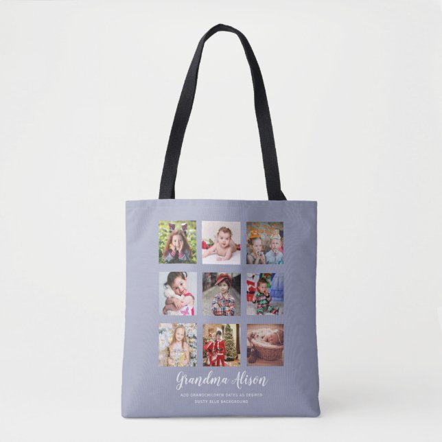 GRANDPARENT PHOTO COLLAGE GIFTS - Dusty Blue Tygkasse (Framsida)