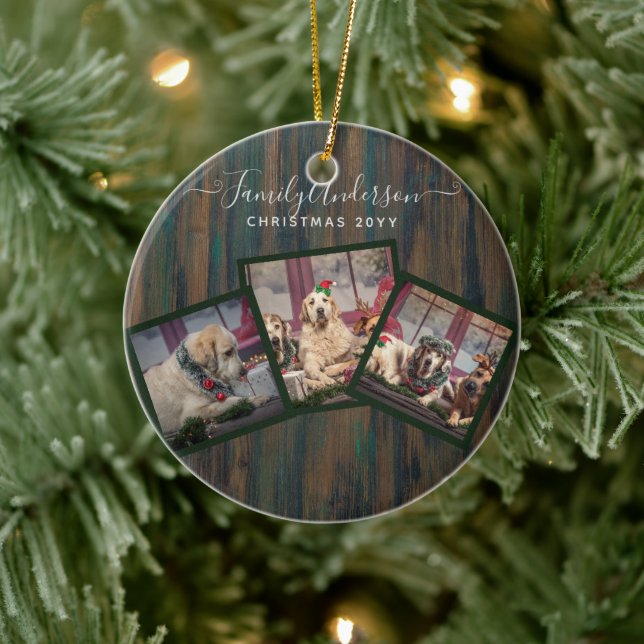 GRANDPARENT PHOTO COLLAGE GIFTS - Rustic Wood Julgransprydnad Keramik (Träd)