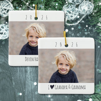 Grandparent Photo I Love You Minimal Modern Julgransprydnad Keramik