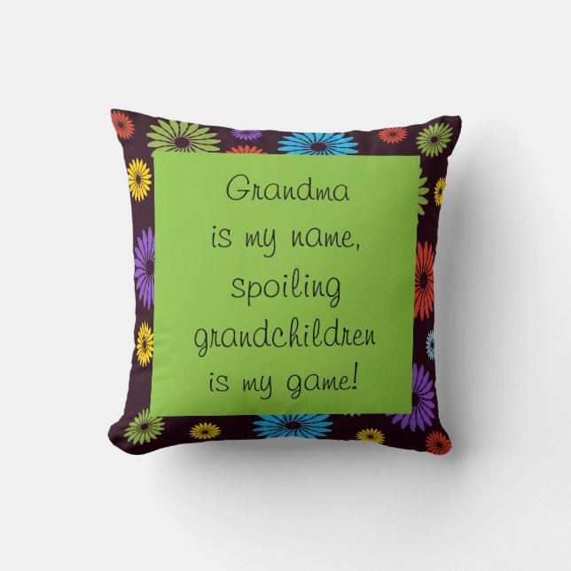 Grandparent Quote Färg Blommigt on Black Pillow Kudde (Framsida)