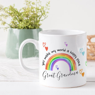 Grandparent Rainbow och Hearts Lycklig Ställe Kaffemugg