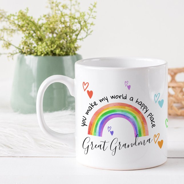 Grandparent Rainbow och Hearts Lycklig Ställe Kaffemugg (Skapare uppladdad)