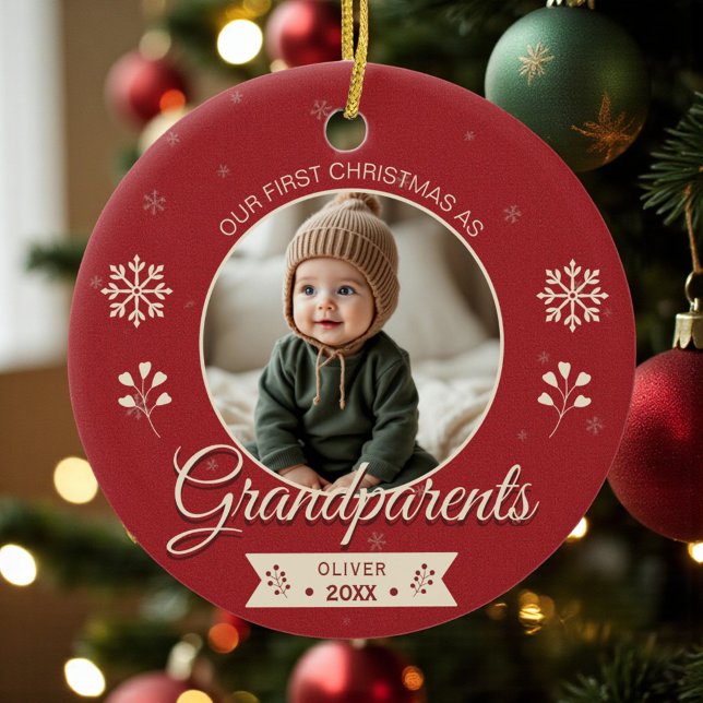 Grandparents First Christmas Photo Julgransprydnad Keramik (Skapare uppladdad)