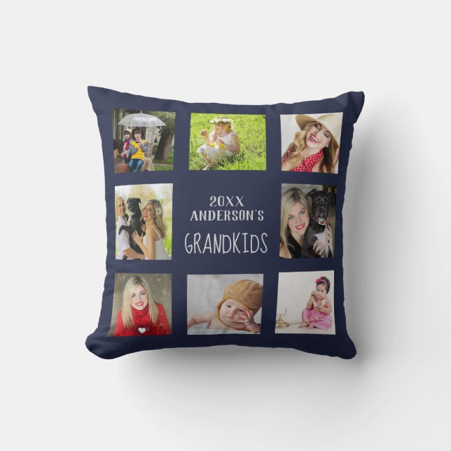 GRANDPARENTS Photo Collage Barnbarn QUOTE Navy Kudde (Framsida)