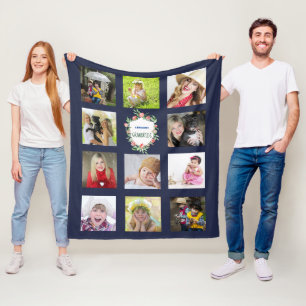 GRANDPARENTS Photo Collage Blanket Barnbarn Navy Fleecefilt