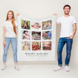 GRANDPARENTS PHOTO GIFTS - Silver Grått Glitter Fleecefilt