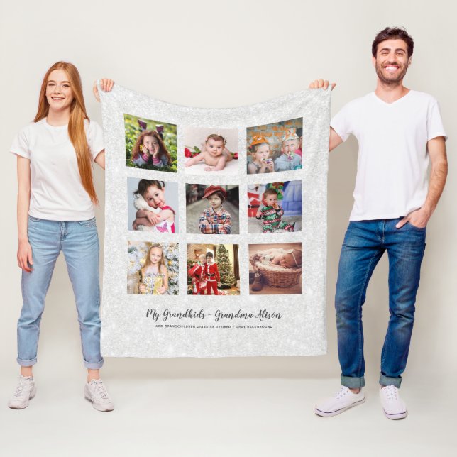 GRANDPARENTS PHOTO GIFTS - Silver Grått Glitter Fleecefilt (På plats)