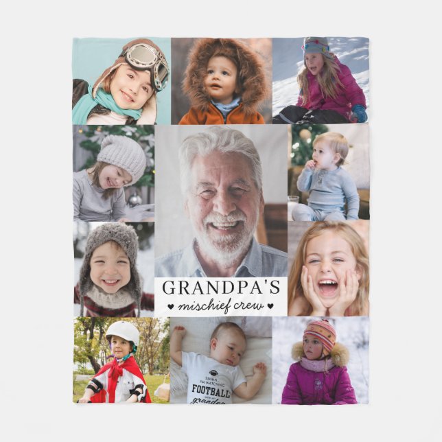 Grandpa's Mischief Crew Photo Collage Keepsake Fleecefilt (Framsidan)