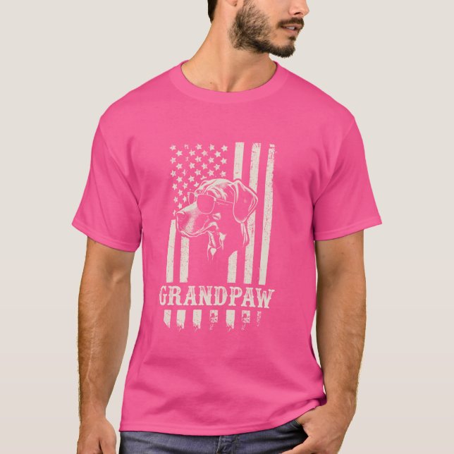 Grandpaw Plott Hound American Flagga Sunglasses Re T Shirt (Framsida)
