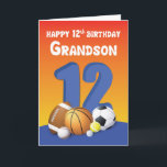 Grandson 12:e Birthday Sports Bollar Kort<br><div class="desc">En basketboll,  baseboll,  fotboll,  tennis,  golf och lacrosse bollar är på detta kort framsida,  som var speciellt gjord för att skicka 12:e-födelsedagsmoment till din älskade barnson. En roligt i verkligen för meddelande kompletterar det här kortet.</div>