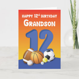 Grandson 12:e Birthday Sports Bollar Kort