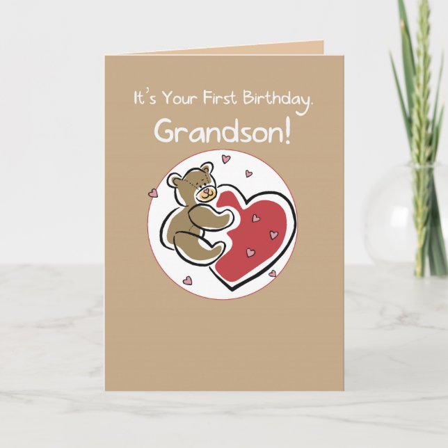 Grandson 1st Birthday Bear Kort (Framsida)
