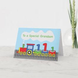 Grandson 1st Birthday Colorful Tåg on Track Kort