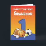 Grandson 1st Birthday Sports Bollar Kort<br><div class="desc">Detta briljanta kort för färgad är perfekt för den lilla sonson som kärlek leker med bollar! På hans första födelsedag önskar jag honom en dag som sparkar upp mycket roligtar.</div>