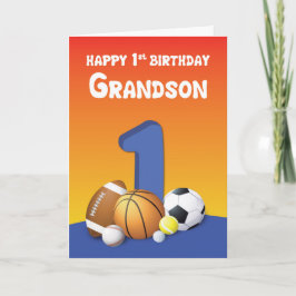 Grandson 1st Birthday Sports Bollar Kort