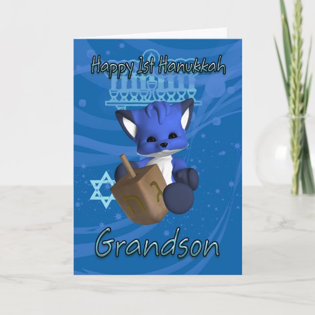 Grandson 1st Hanukkah Card Fox Helgkort (Framsida)