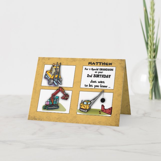 Grandson 2:a födelsedagen Personalize Namn Lastbil Kort (Framsida)