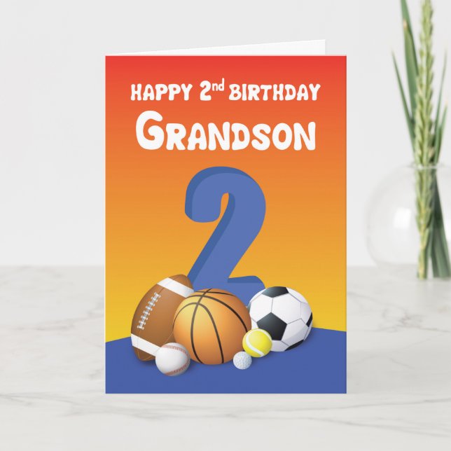 Grandson 2:a födelsedagen Sports Bollar Kort (Framsida)