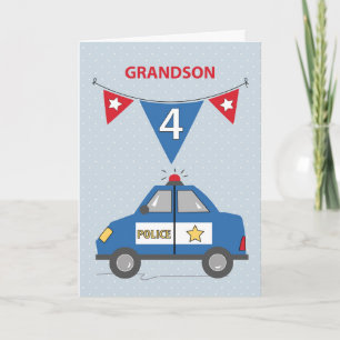 Grandson 4e födelsedagen Blue Police Car Kort