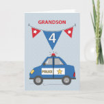 Grandson 4e födelsedagen Blue Police Car Kort<br><div class="desc">När man tittar ett hälsningskort som skulle ge dig ett leende på den barnson ansikte gång som han tar emot,  då är det detta kort som behövs. Säg lycklig 4e födelsedagen till honom med det här kortet som innehåller ett poliskort på omslaget.</div>