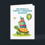 Grandson 4e födelsedagen Cute Turtle med Presenter Kort<br><div class="desc">Det här fina födelsedagskortet är perfekt för din morson att bli fyra. Med en glad sköldpadda med presenter och söta små djurvänner ger det roligt och lycka till hans firande i 4e födelsedagen.</div>