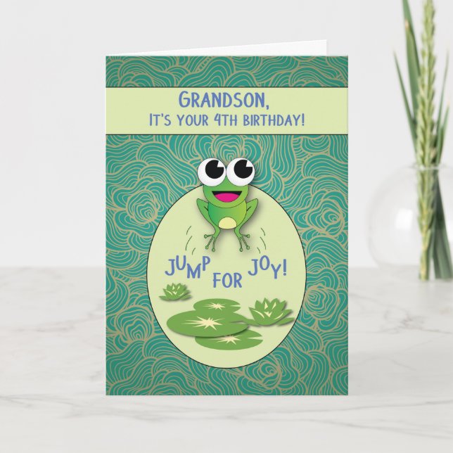 Grandson, 4e födelsedagen, Frog Kort (Framsida)