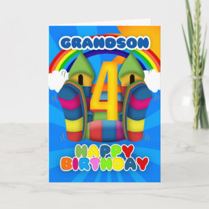Grandson 4e födelsedagen-kort med studsskiva och kort