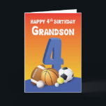 Grandson 4e födelsedagen Sports Bollar Kort<br><div class="desc">Gå med i firande i din barnsons 4e födelsedagen genom att ge honom detta kort som har en samling idrottsutövare bollar på framsidan. Om han är en idrottsman i älskare kommer han säkert att kärlek denna idrottsman.</div>