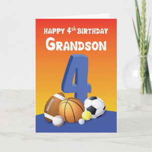 Grandson 4e födelsedagen Sports Bollar Kort