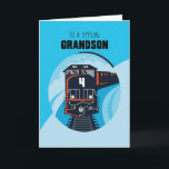 Grandson 4e födelsedagen Tåg Little Boy Blue Kort<br><div class="desc">Hastighet runt kurvan med den här roligten,  blått tåg-kort. Din barnson kommer att njuta av grattis på födelsedagen önskemål på 4e födelsedagen!</div>