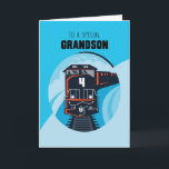 Grandson 4e födelsedagen Tåg Little Boy Blue Kort<br><div class="desc">Hastighet runt kurvan med den här roligten,  blått tåg-kort. Din barnson kommer att njuta av grattis på födelsedagen önskemål på 4e födelsedagen!</div>